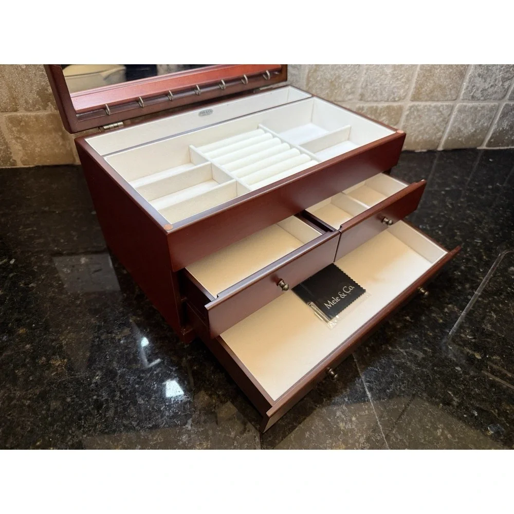 Mele & Co Wooden Jewelry Box Floral Inlay Brayden Design Drawers Mirror Lined